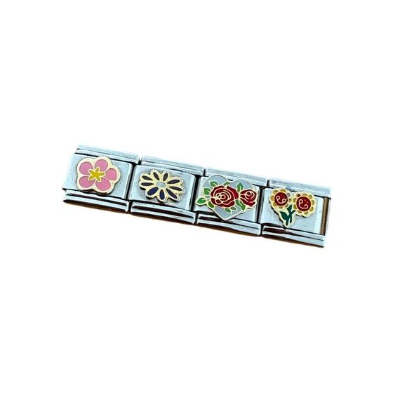 NWT Y2K 4x9mm Roses, Daisy & Other Flowers Silver Stainless Steel Italian Charms - Picture 1 of 1